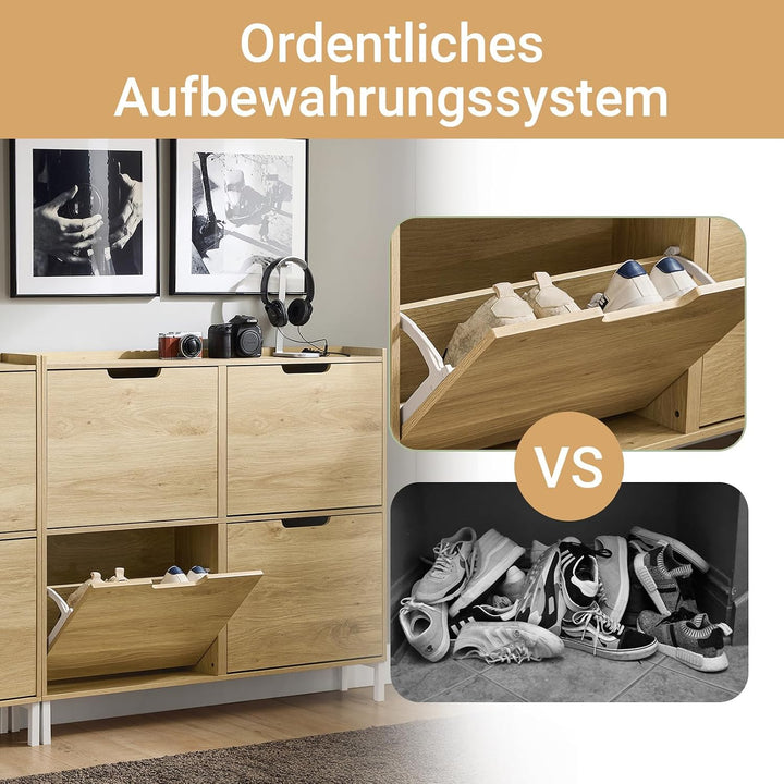 SoBuy Schuhschrank schmal mit 4 Klappen 100x91x19cm für Flur | Schuhkipper platzsparend, geschlossen