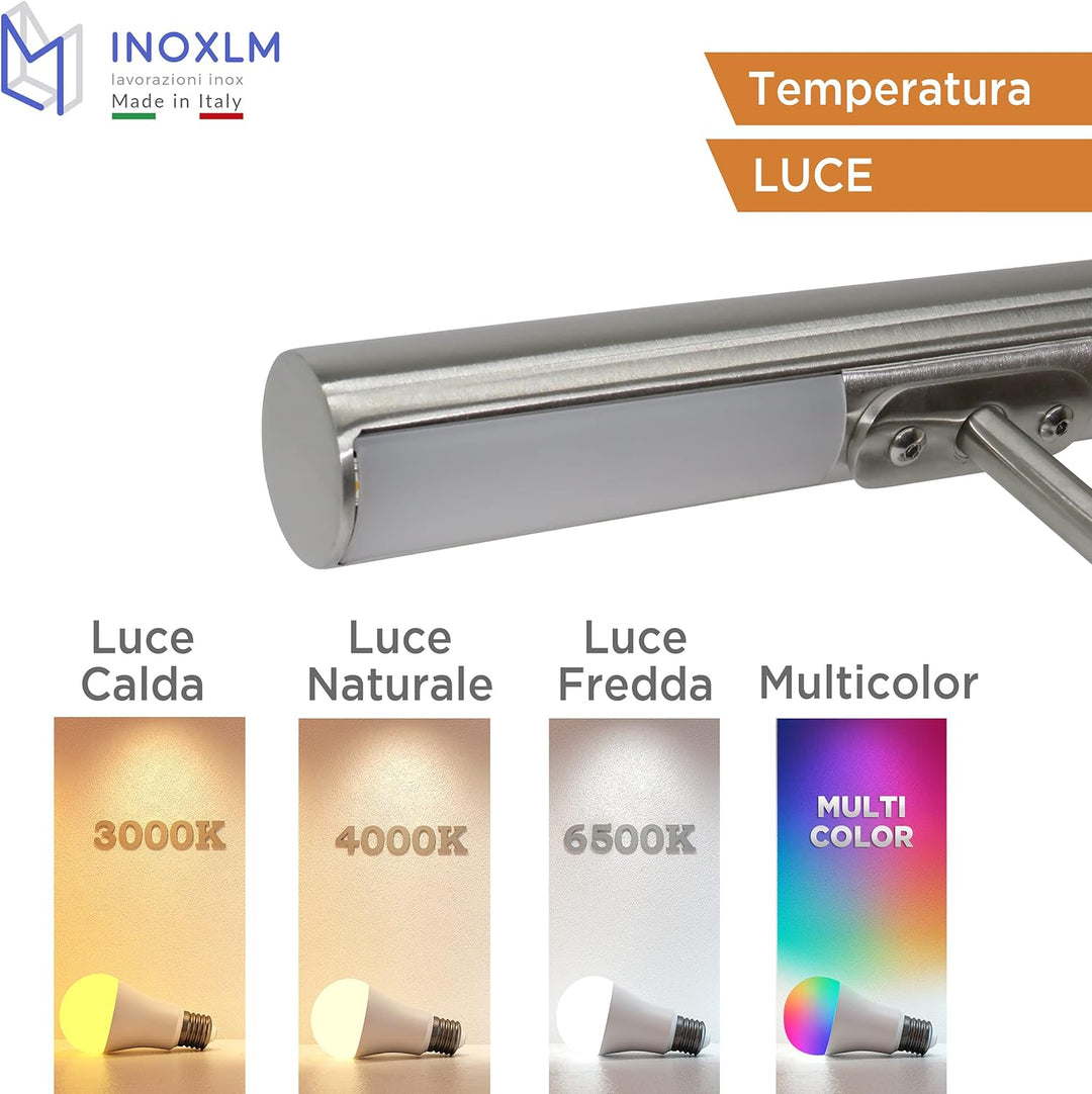 Treppenhandlauf aus Edelstahl mit naturweissen mehrfarbigen LEDs (120 cm, Handlauf mit LED warmes Li