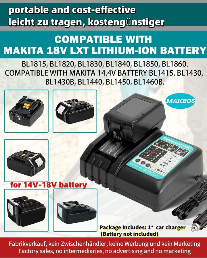 Autoladegerät für Makita 18V14.4VAkku,Ersatz für Makita DC18RC BL1860 Multi Voltage Akku DIY Ladeger