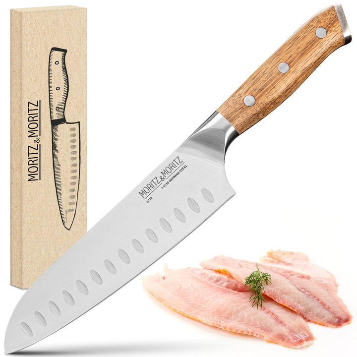 Moritz & Moritz Santoku Messer 18 cm - Japanisches Profi Kochmesser mit extra scharfer Klinge - Küch