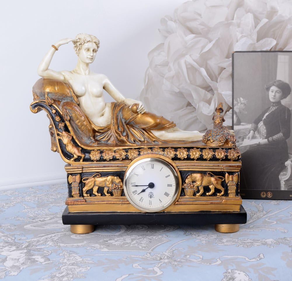 Figürliche Kaminuhr Aphrodite auf Recamiere Empire Stil IS024 Palazzo Exklusiv