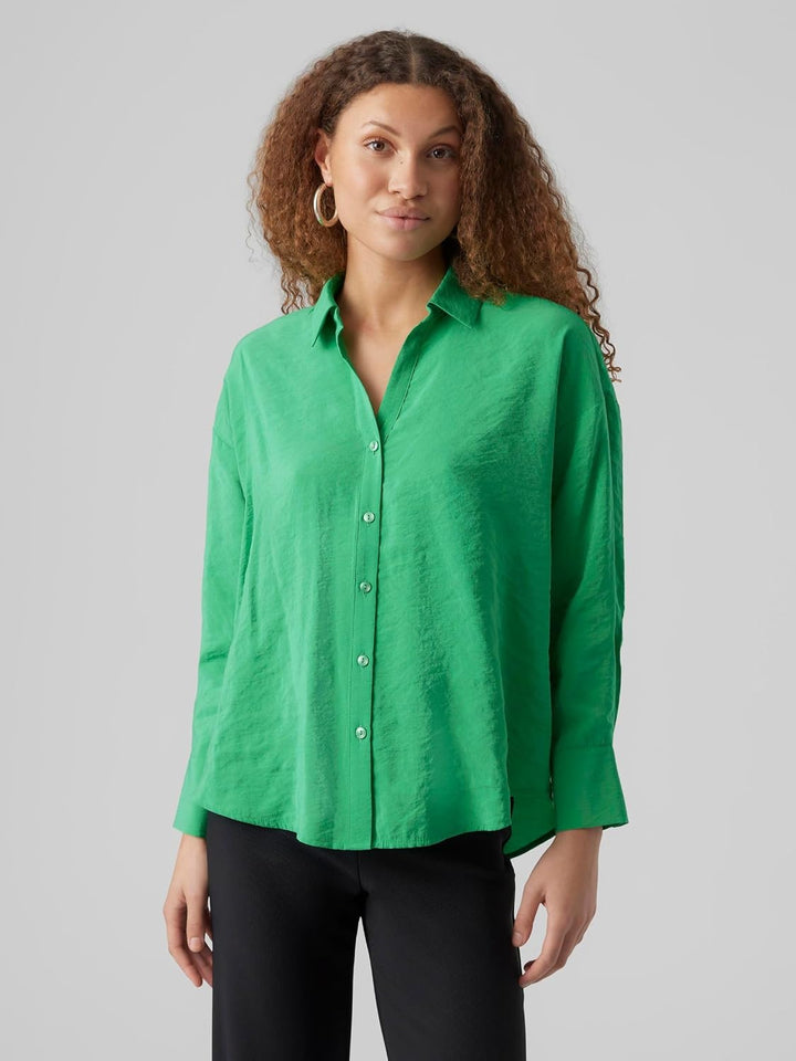 VERO Moda Damen Vmqueeny Ls Oversize Shirt WVN Ga Noos Langarmshirt M Bright Green, M Bright Green