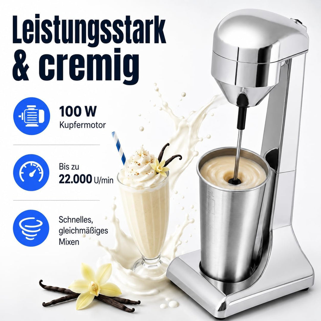Frappe Mixer, Eiweiss Shaker Elektrisch mit 2 Geschwindigkeitsstufen Standmixer mit 1 Becher, Edelst