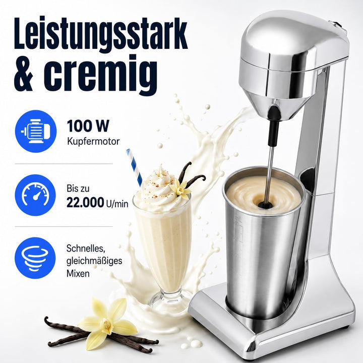 Frappe Mixer, Eiweiss Shaker Elektrisch mit 2 Geschwindigkeitsstufen Standmixer mit 1 Becher, Edelst
