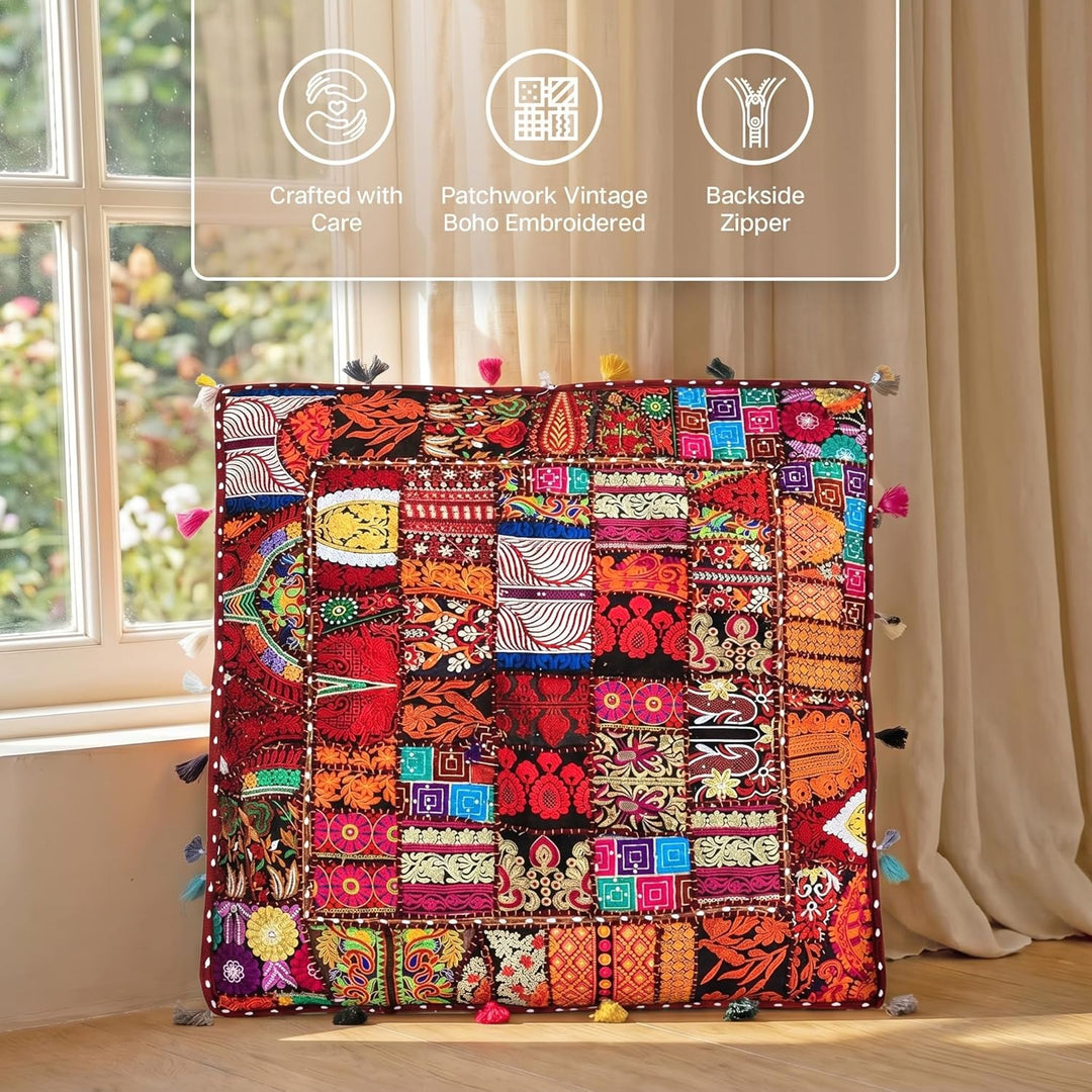 THE ART BOX 88 x 88 x 12 cm, Vintage-Patchwork, grosses Outdoor-Kissen, grosses Hundebett, Gartendek