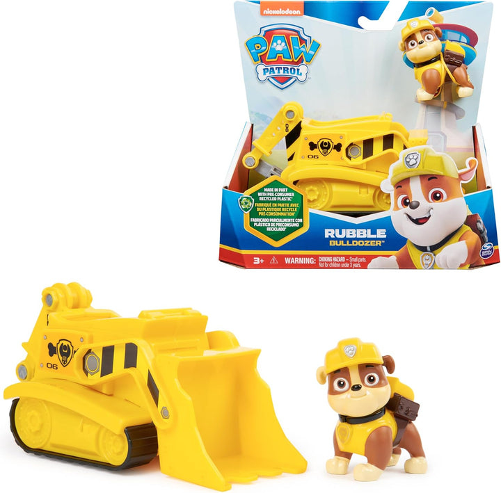 PAW Patrol, Baustellen-Fahrzeug mit Rubble-Figur (Sustainable Basic Vehicle/Basis Fahrzeug), Spielze