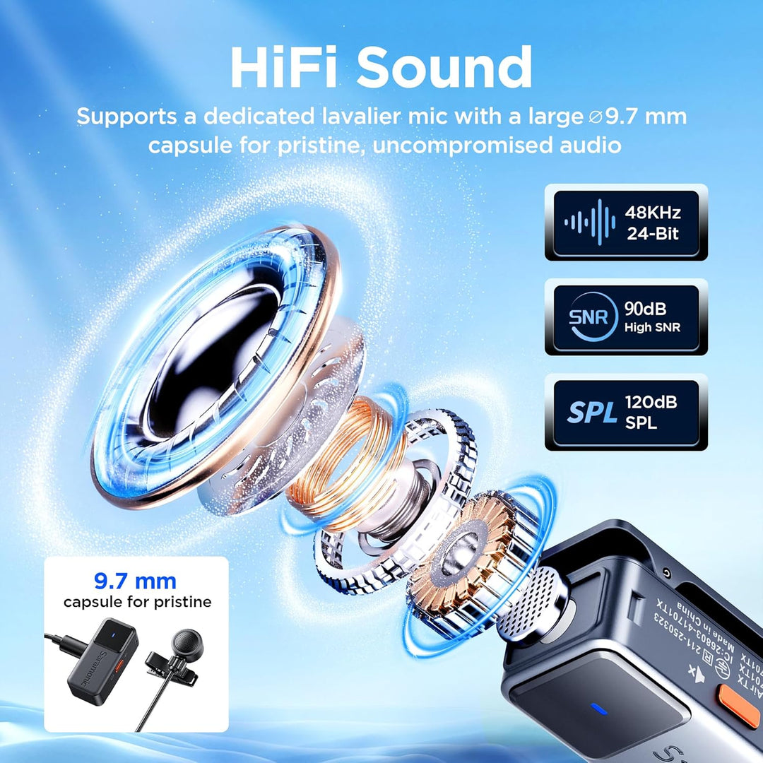 Saramonic Air-02 Kabellos Mikrofon für iPhone Android, Dual Lavalier Mic, 300M, 48kHz/24-Bit, Mini M