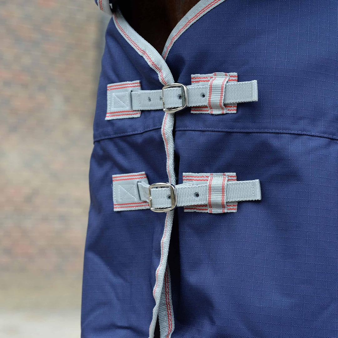 Weatherbeeta Comfitec Essential Combo Schwere Pferdedecke mit langem Hals, Navy/Silver/Red Dunkelbla