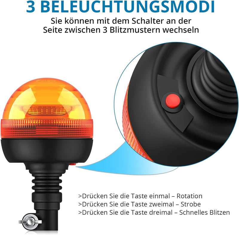 AUTOUTLET 2X Rundumleuchte, 24 LED Warnleuchten Amber Rundumkennleuchte Blinkleuchte 12V/24V, mit 3