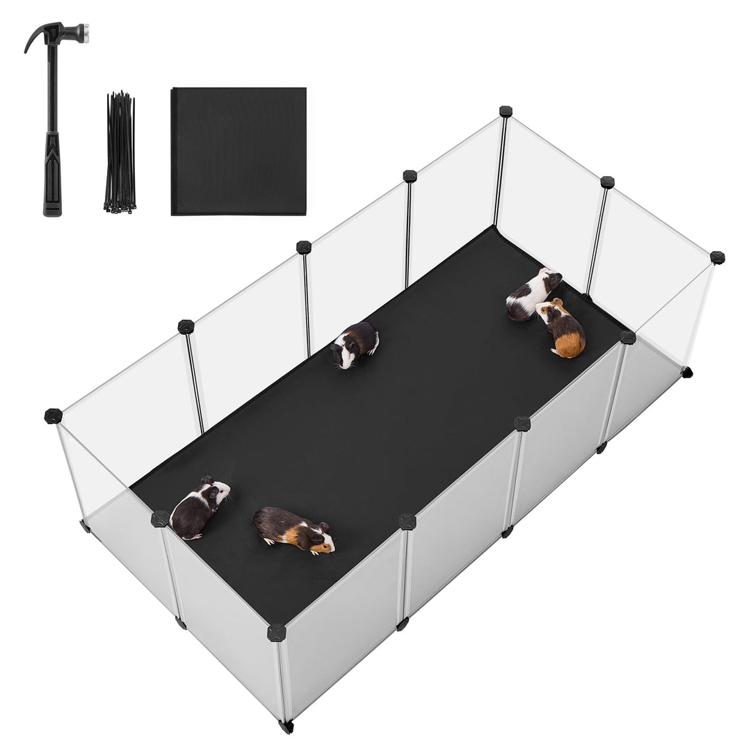 SONGMICS Kleintiergehege mit Bodenplatten, Laufstall mit Abnehmbarer und wasserfester Unterlage, Geh