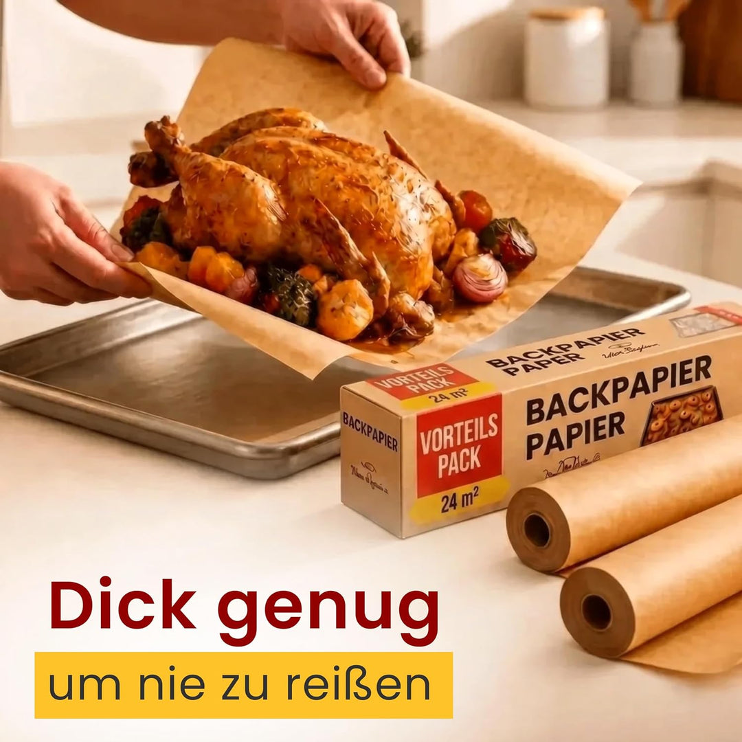 Ungewachstes Backpapier zum Backen - 2er Pack 38 cm x 64 m Backpapierrolle mit Schneidemesser, Antih