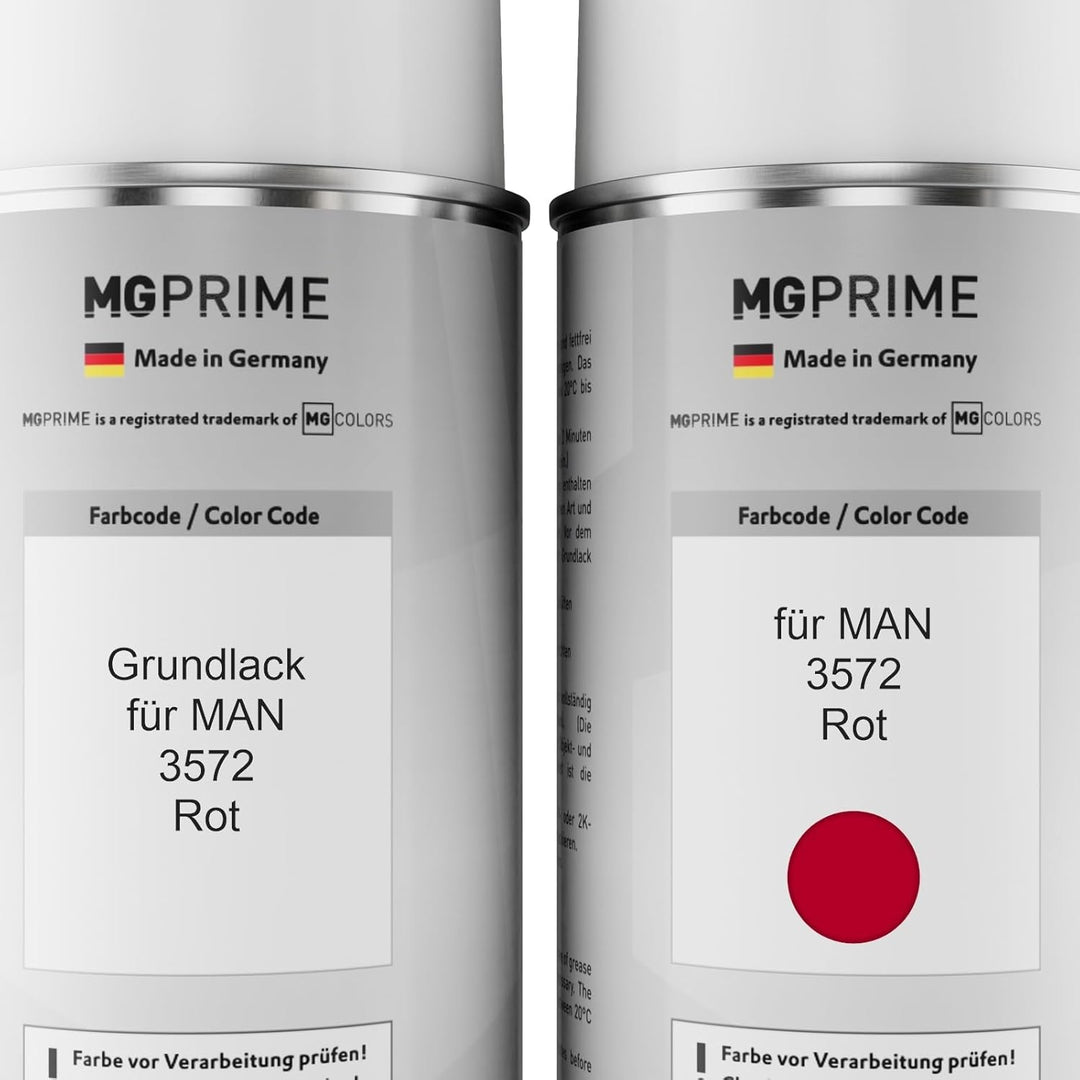 MG PRIME Autolack Sprühdosen Set für MAN 3572 Rot Grundlack Basislack Klarlack Spraydose 400ml