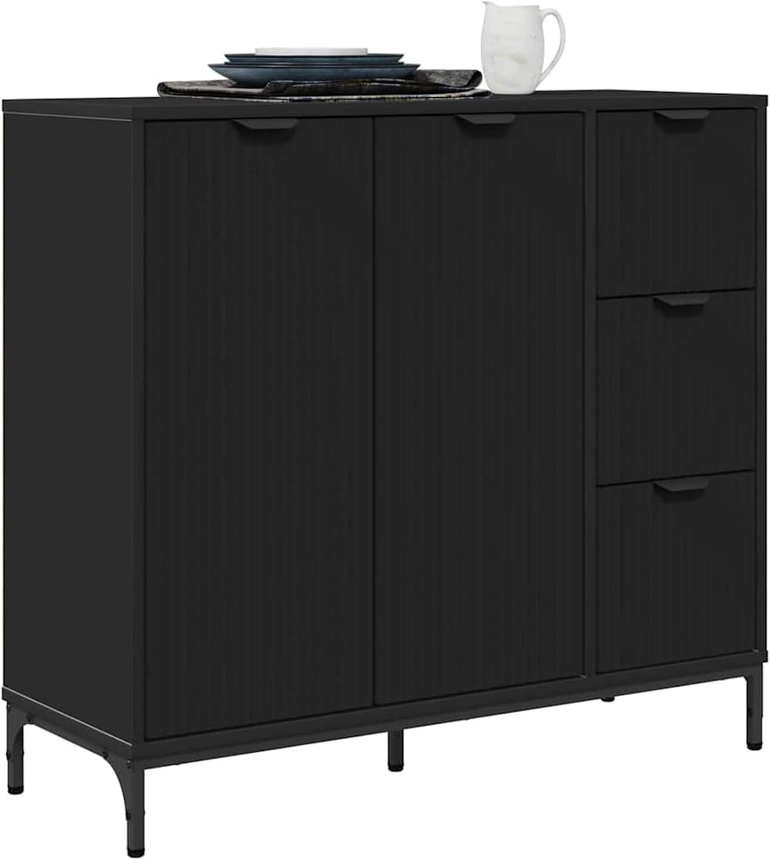Homgoday Sideboard Schwarz 89,5 x 33 x 82 cm Holzwerkstoff Anrichte Model883455