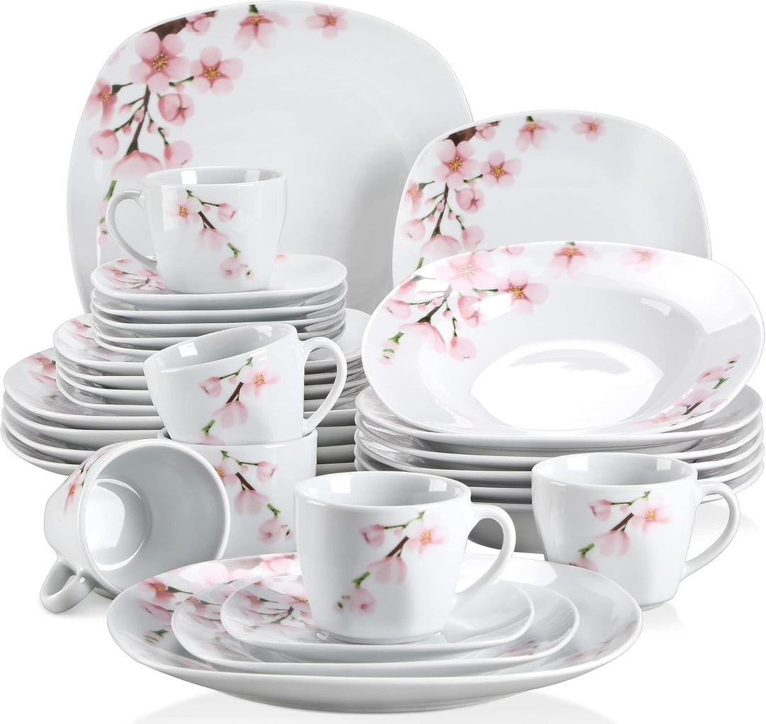 VEWEET Geschirrset 6 Personen, ANNIE 30-teilig Porzellan Geschirr Set, Tafelservice mit je 6 Speiset