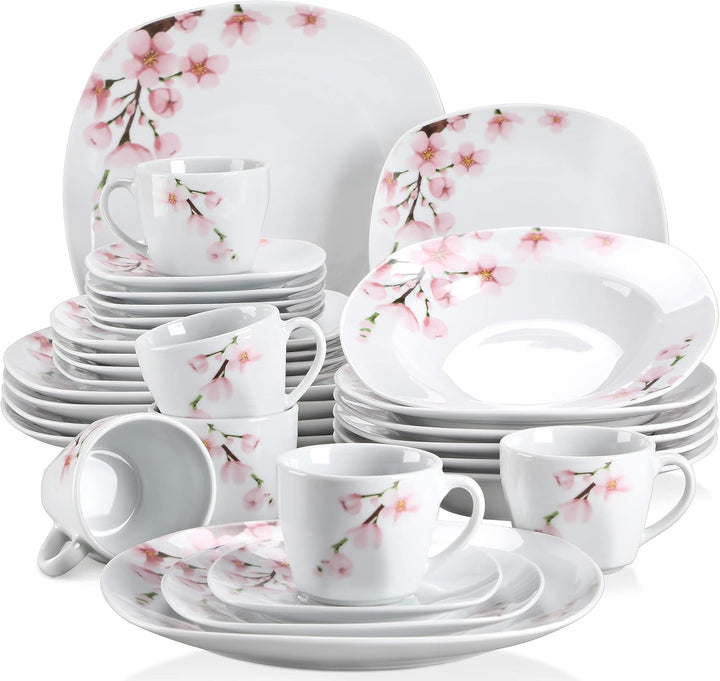 VEWEET Geschirrset 6 Personen, ANNIE 30-teilig Porzellan Geschirr Set, Tafelservice mit je 6 Speiset