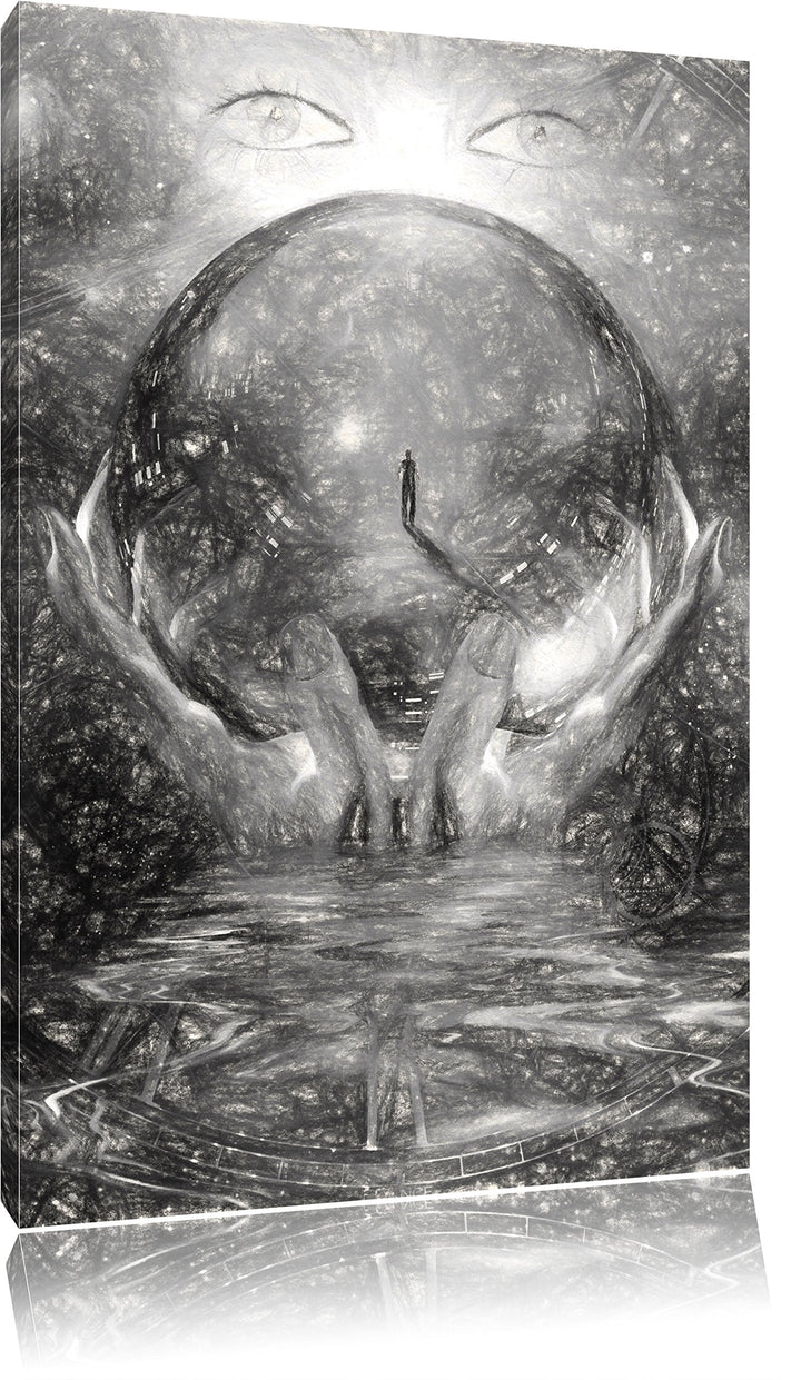 Pixxprint Glaskugel mit Hintergrund/Format: 100x70cm / Leinwandbild fertig bespannt Wandbild Kunstdr
