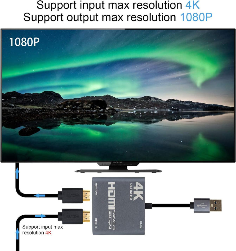 Duttek HDMI Video Capture Karte mit Loop Out, HDMI zu USB 3.0 Video Capture Card Converter Adapter 4