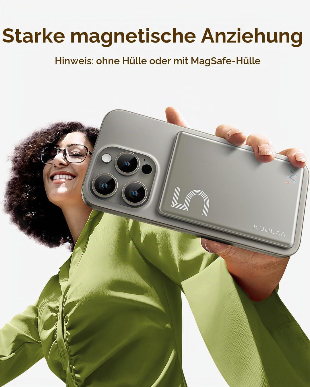 Kuulaa Ultra Slim MagSafe PowerBank, 5000mAh Kabelloses Ladegerät kompatibel mit iPhone 15 Pro/15 Pr