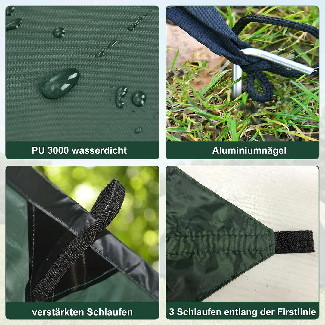 Zeltplane Tarp für Hängematte Regenschutz Sonnensegel für Ourdoor Camping Wasserdicht Anti-UV Grün 3