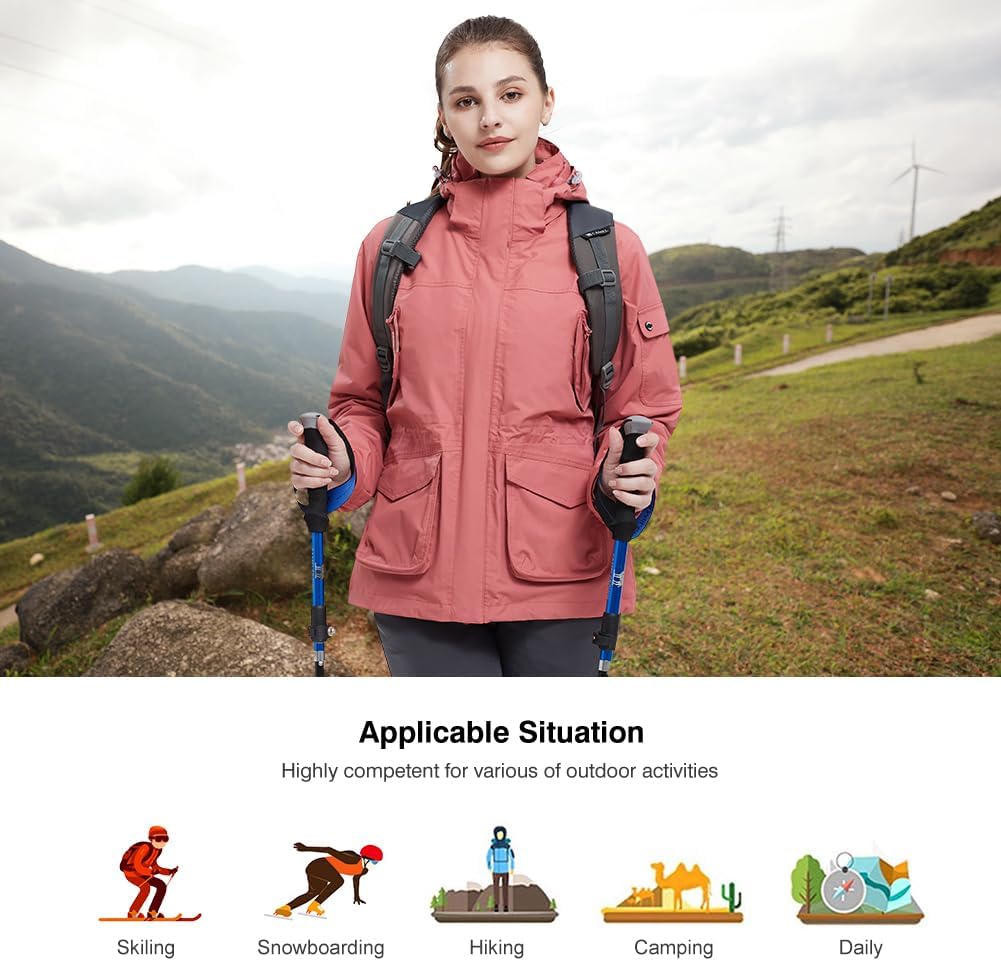 Ambayz Damen 3-in-1-Skijacke 2 Stück Set mit Fleece gefüttert Outdoor-Wanderjacke wasserdicht winddi