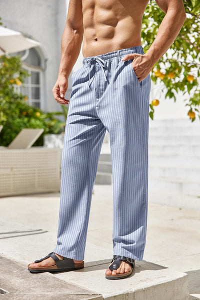 COOFANDY Herren Leinenhose mit Kordelzug Leicht Sommerhose Freizeithose Einfarbig Hose Lang für Männ