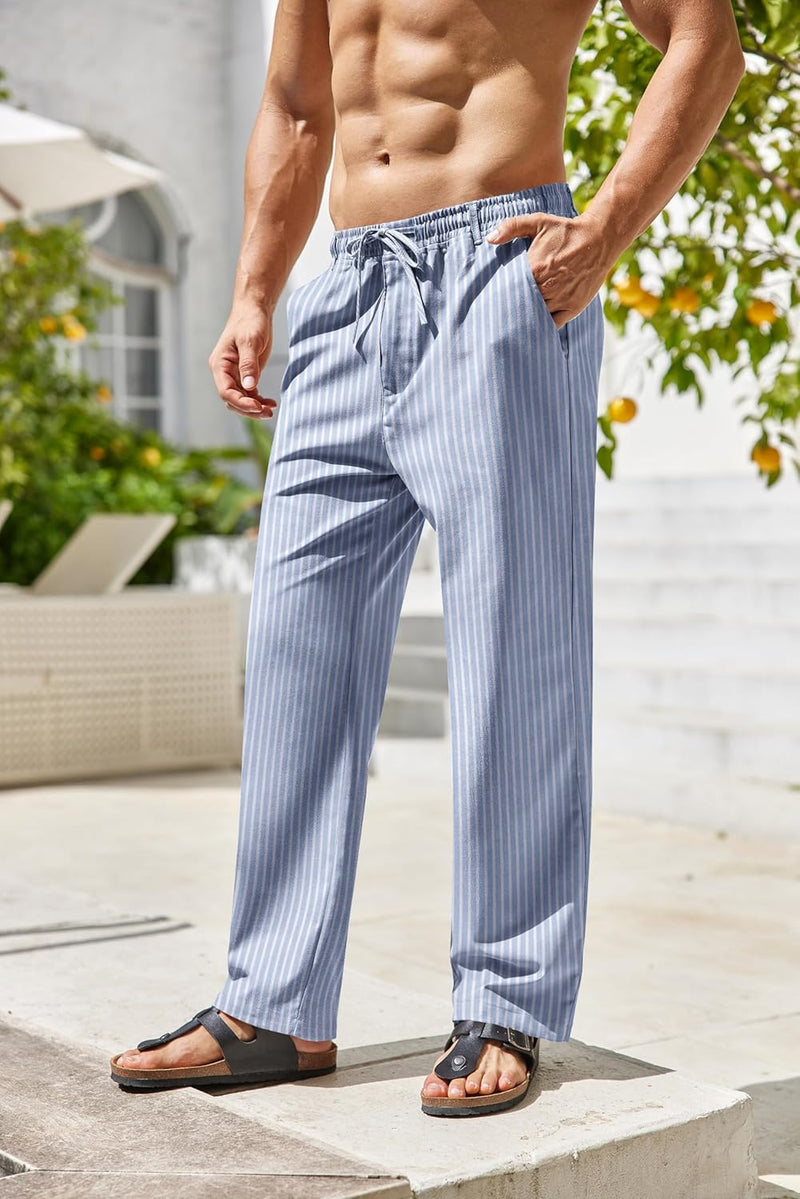 COOFANDY Herren Leinenhose mit Kordelzug Leicht Sommerhose Freizeithose Einfarbig Hose Lang für Männ