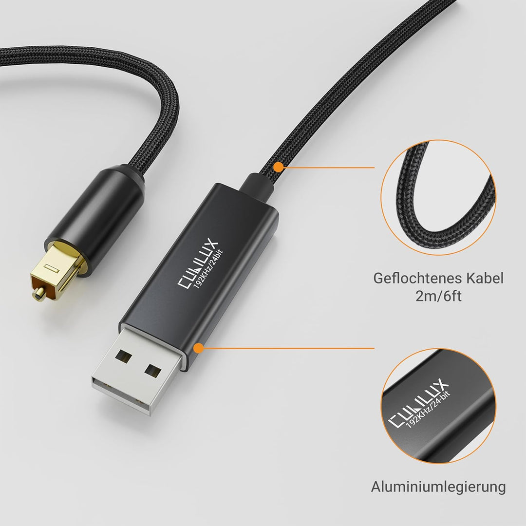 Cubilux USB A auf TOSLINK Optisches Audiokabel, Einseitiger USB zu SPDIF Digital Konverter, Optische
