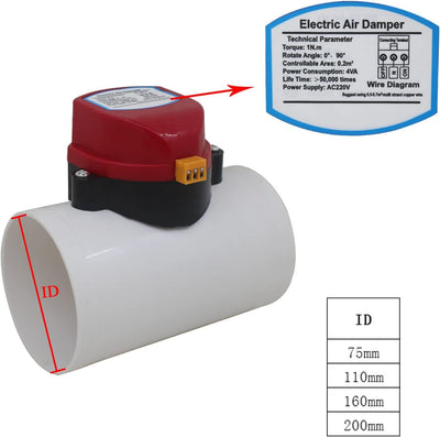 Drosselklappe elektrisch lüftungsrohr PVC AC220v DC12v 24v luftklappe hvac absperrklappe mit motor l