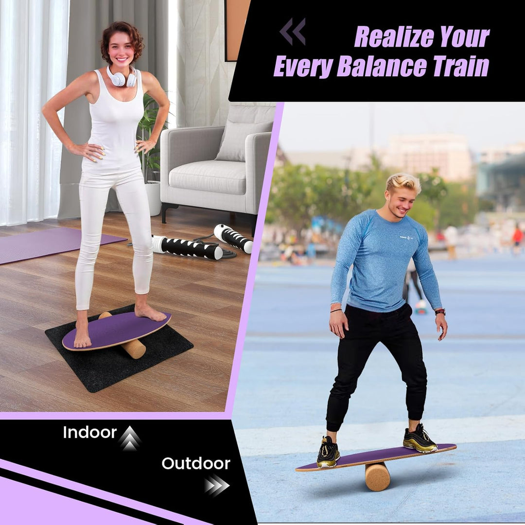 FANTASK Holz Balance Board, Balancebrett, Balance Trainer Trickboard für zuhause, inkl. Korkrolle, B