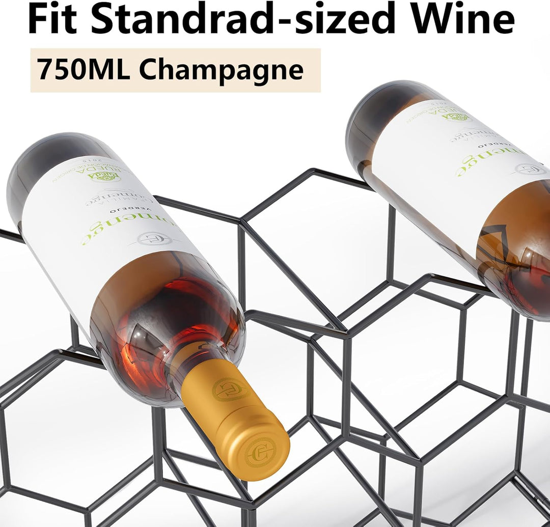Urban Deco Weinregal für 14 Flaschen aus Metall, Flaschenregal schwarz mit 2 Haken für 2 Weingläser,