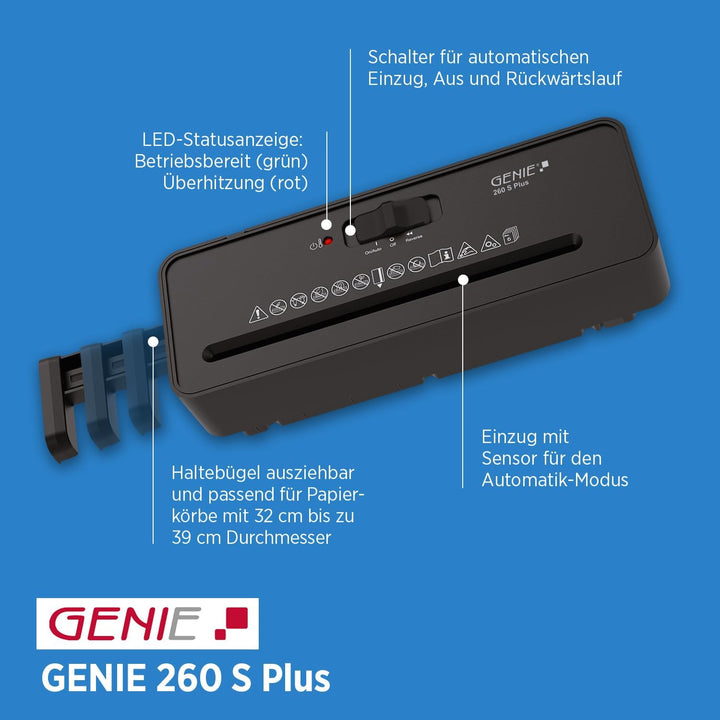 GENIE 260 S Plus Aktenvernichter | Papierschredder mit 6-mm Streifenschnitt | Schredder Aktenvernich
