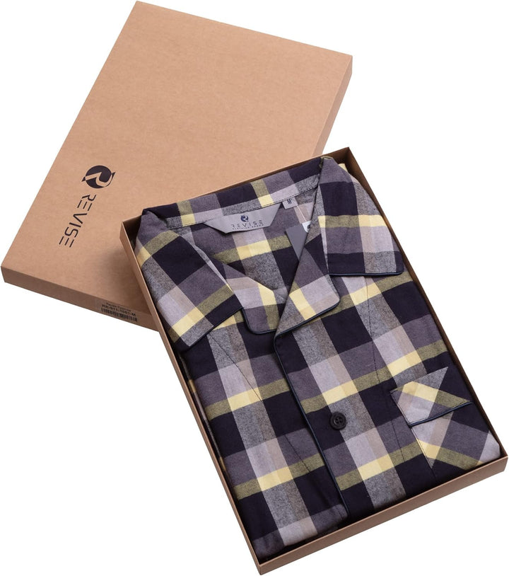 Revise RE-911 Schlafanzug für Herren - Lang - Flannel 100% Baumwolle - Pyjama - XXL Grau /Gelb 1051,