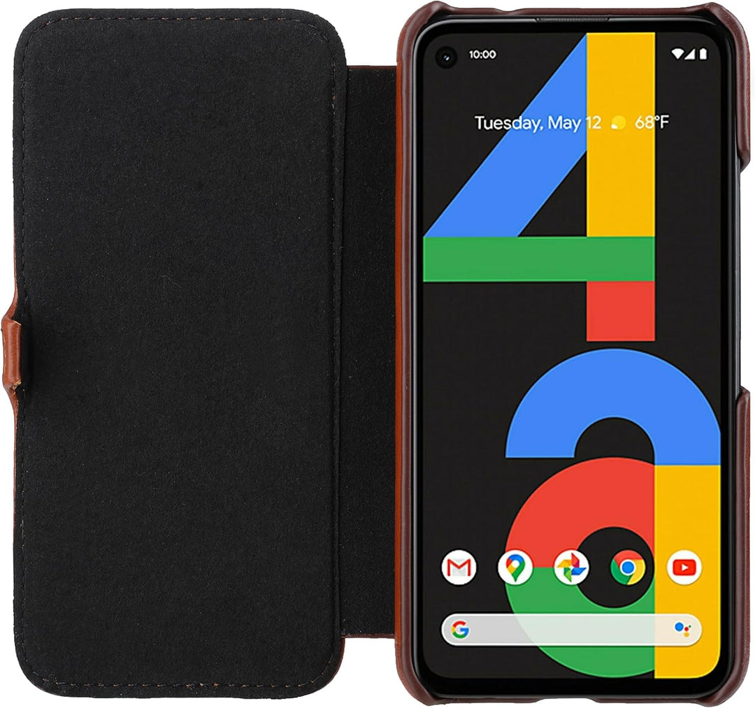 STILGUT Book Case kompatibel mit Google Pixel 4a 4G Hülle aus Leder mit Clip-Verschluss, Lederhülle,