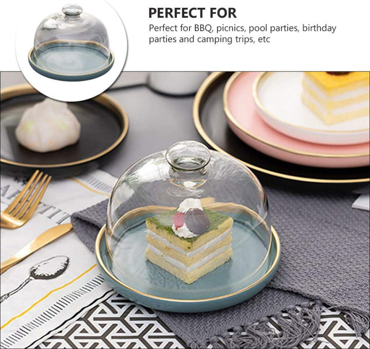1 Set Kuchenständer Glasglocke Glas Käseglocke mit Keramik Teller Torten Glashaube Kuchenglocke Tort