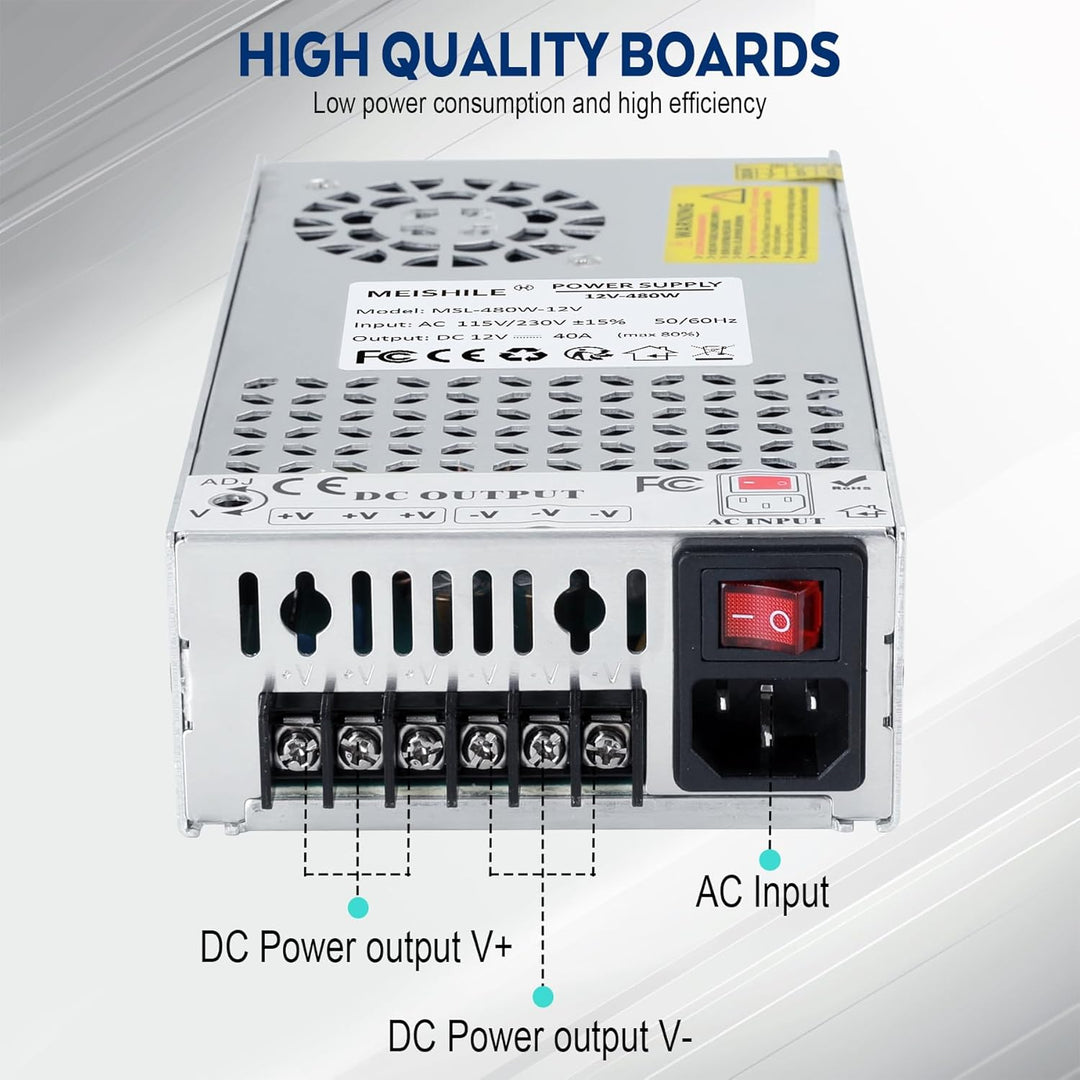 MEISHILE 12V 40A 480W Netzteil Schaltnetzteile Universal Stromversorgung AC to DC Transformator mit