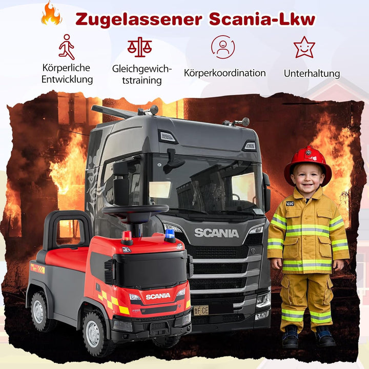 COSTWAY 2 in 1 Rutschauto, Polizeiauto mit Lenkrad, LED-Licht, Hupe & Musik, Rutscher Auto mit Staur