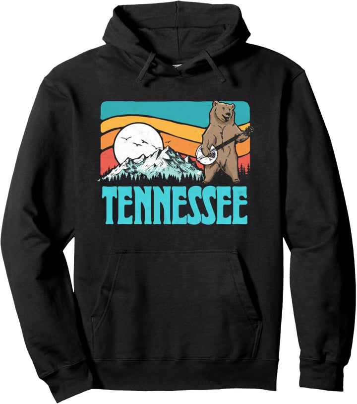 Tennessee Mountains Bluegrass Banjo Bear Funny Graphic Pullover Hoodie