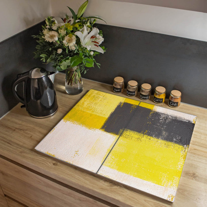 banjado® Herdabdeckplatte Glas 2-teilig je 30x52 cm/Schneidebrett Herdabdeckung mit Motiv Abstrakt G