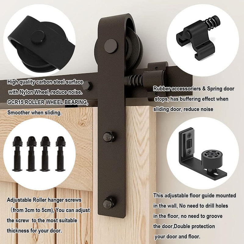 CCJH 8FT/246cm Schiebetürbeschlag Set Laufschienen für Schiebetür Hängeschiene Schiebetürsystem für