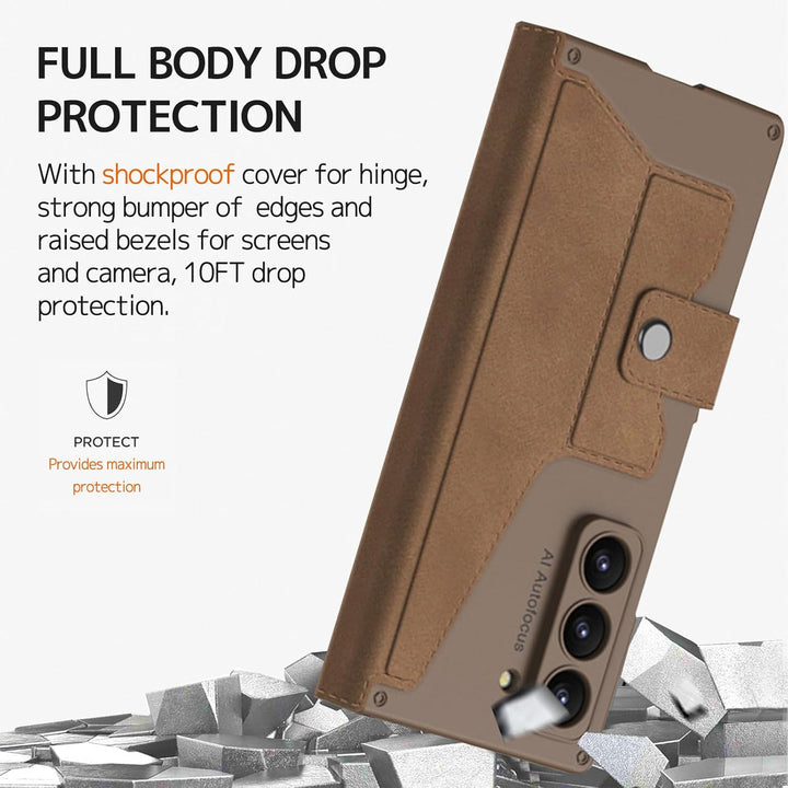 NINKI für Samsung Galaxy Fold 6 Wallet Case mit Displayschutz,Scharnierschutz 2 Kartensteckplätze Sc