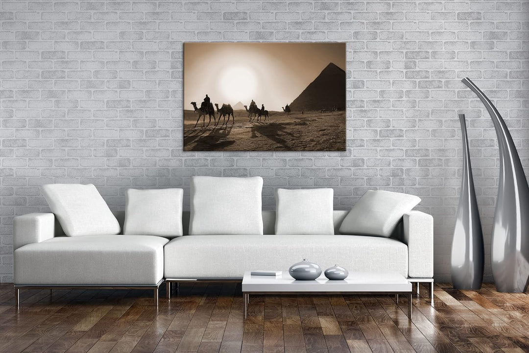 Auf den Spuren der Pyramiden von Kairo Effekt: Sepia, Format: 80x60 als Leinwandbild, Motiv fertig g