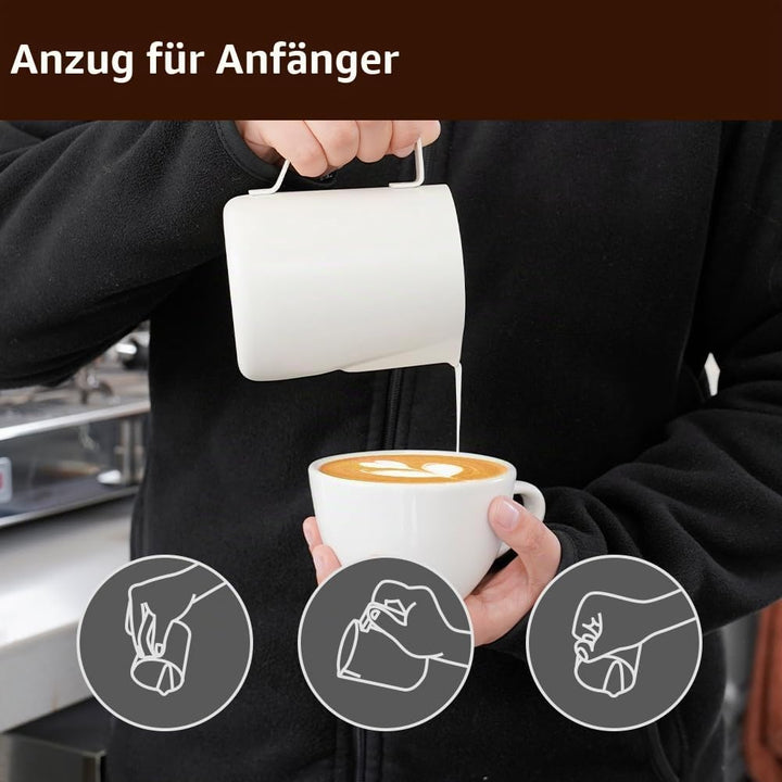 watchget Milchaufschäumkrug, 600 ml, Edelstahl, Espresso-Krug für Cappuccino und Latte Art, Cremewei