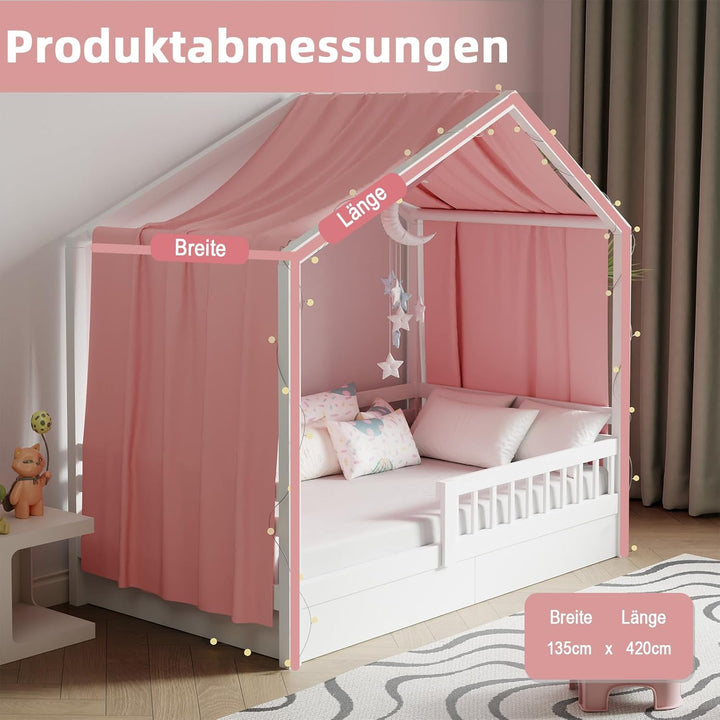Hausbett Himmel mit Lichterkette 1 Stück Deko Baldachin Hausbett Vorhang,Betthimmel Stoffhimmel Haus