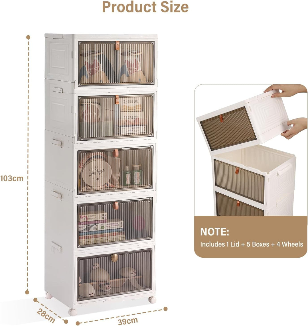 BTGGG 5 Tier Aufbewahrungsbox mit Deckel, 20L*5 Kunstoffboxen Aufbewahrungsboxen Stapelbar Plastikbo