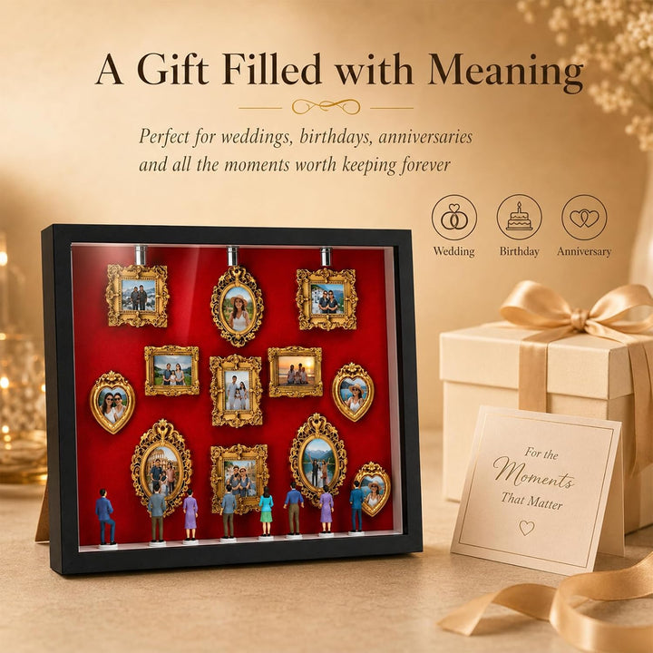 DIY Mini Museum Schattenbox mit LED, Erinnerungsrahmen Set | 11 Mini-Frames, 8 Figuren, Holz &amp; Harz,