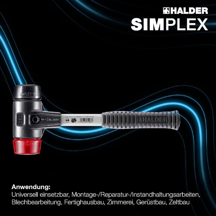 SIMPLEX-Schonhammer, Gummikomposition/Plastik; mit verstärktem Tempergussgehäuse und Fiberglasstiel