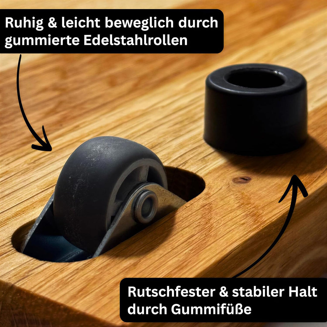 Gleitbrett TM7 aus massiver Eiche | Handgefertigtes Thermomix TM7 Gleitbrett mit Edelstahlrollen & G