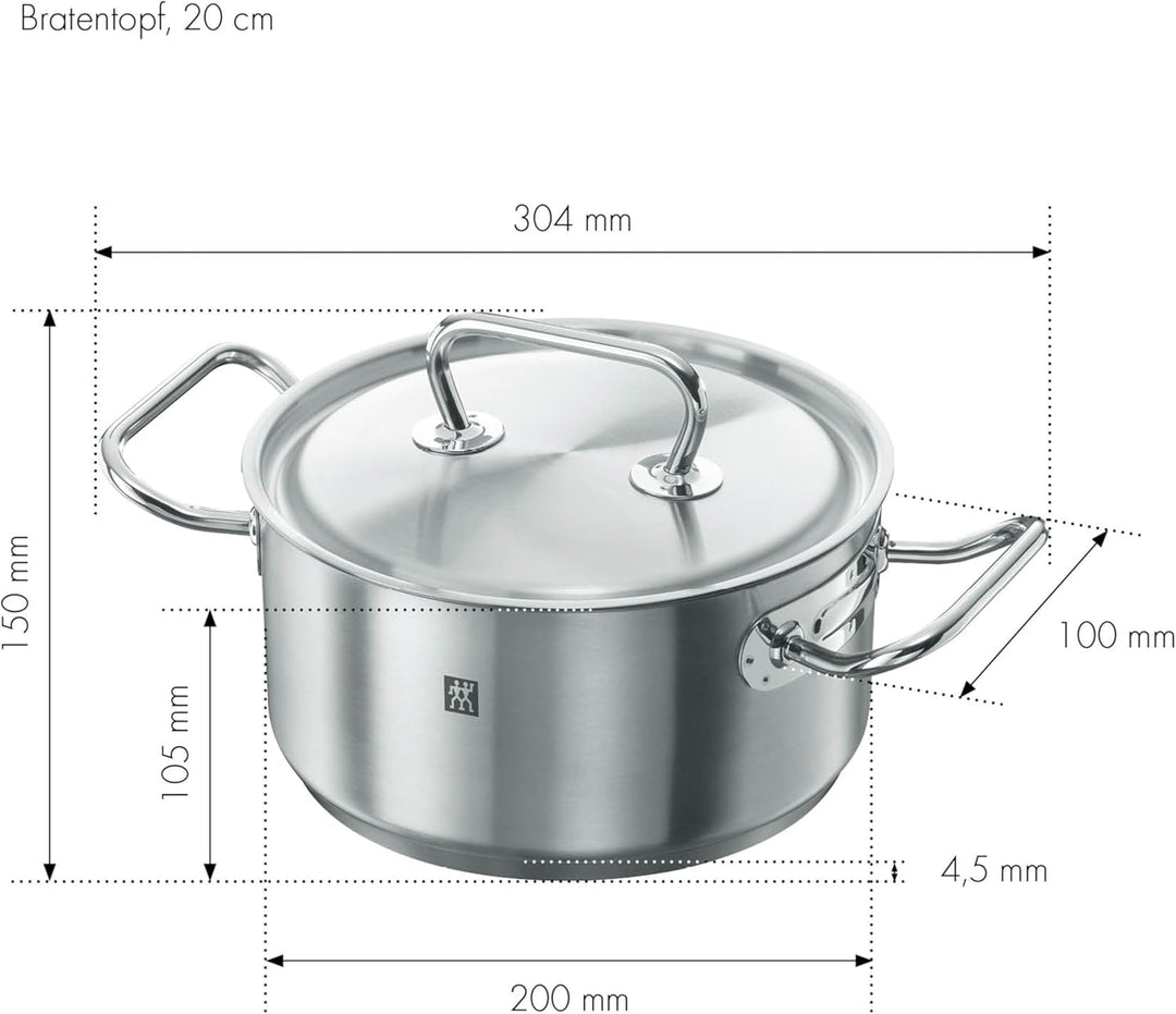 ZWILLING Twin Classic Bratentopf mit Deckel, 20 cm, 3 L, Induktionsgeeignet, Edelstahl, 20 cm