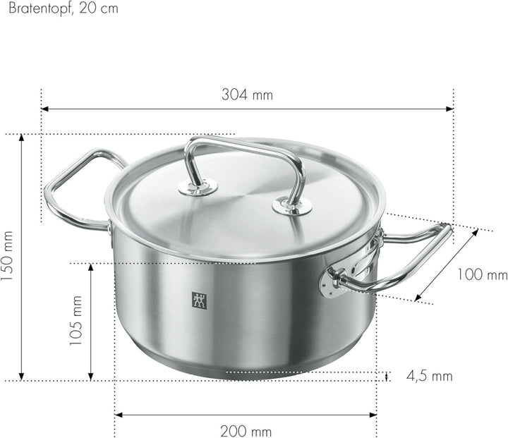 ZWILLING Twin Classic Bratentopf mit Deckel, 20 cm, 3 L, Induktionsgeeignet, Edelstahl, 20 cm