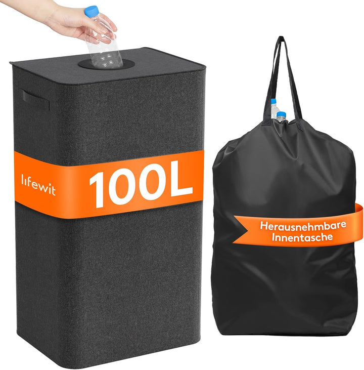 Lifewit 100L Pfandflaschen Sammelbehälter mit Deckel, Gross Pfandflaschen Aufbewahrung, Behälter Lee